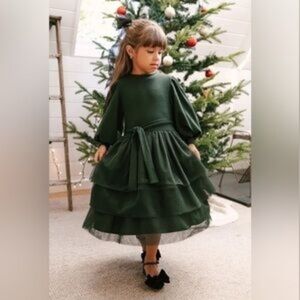 11/12 Ivy City Co Girl's Green Mini Cosette Tiered Tulle Dress